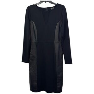 Nicole Miller Dress Black Faux‎ Leather Midi  Mesh Detail in Size M  NWT